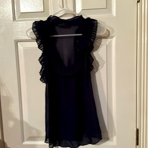 BCBG Navy Blue, Sleeveless Ruffled Blouse